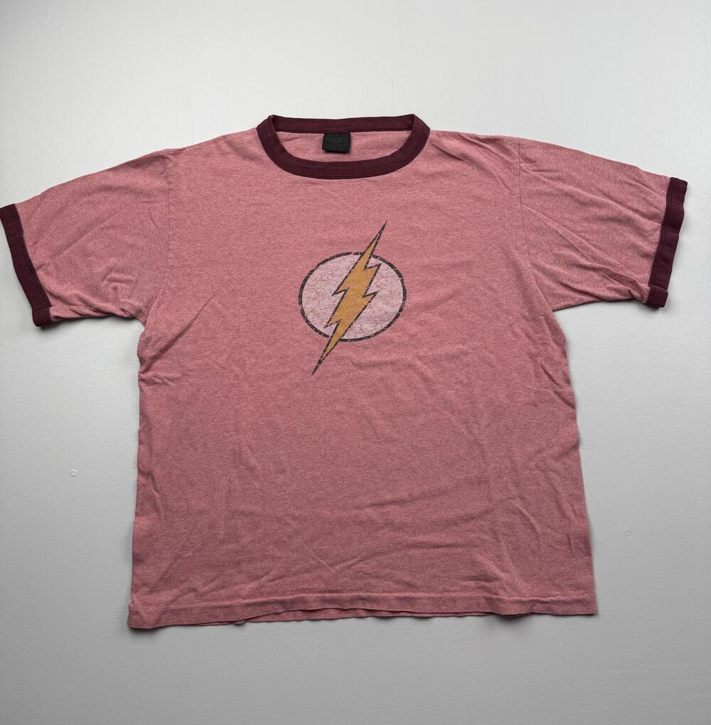 Vintage Changes Shirt Mens XL Pink Lightning Bolt Graphic Ringer Tee USA Flash